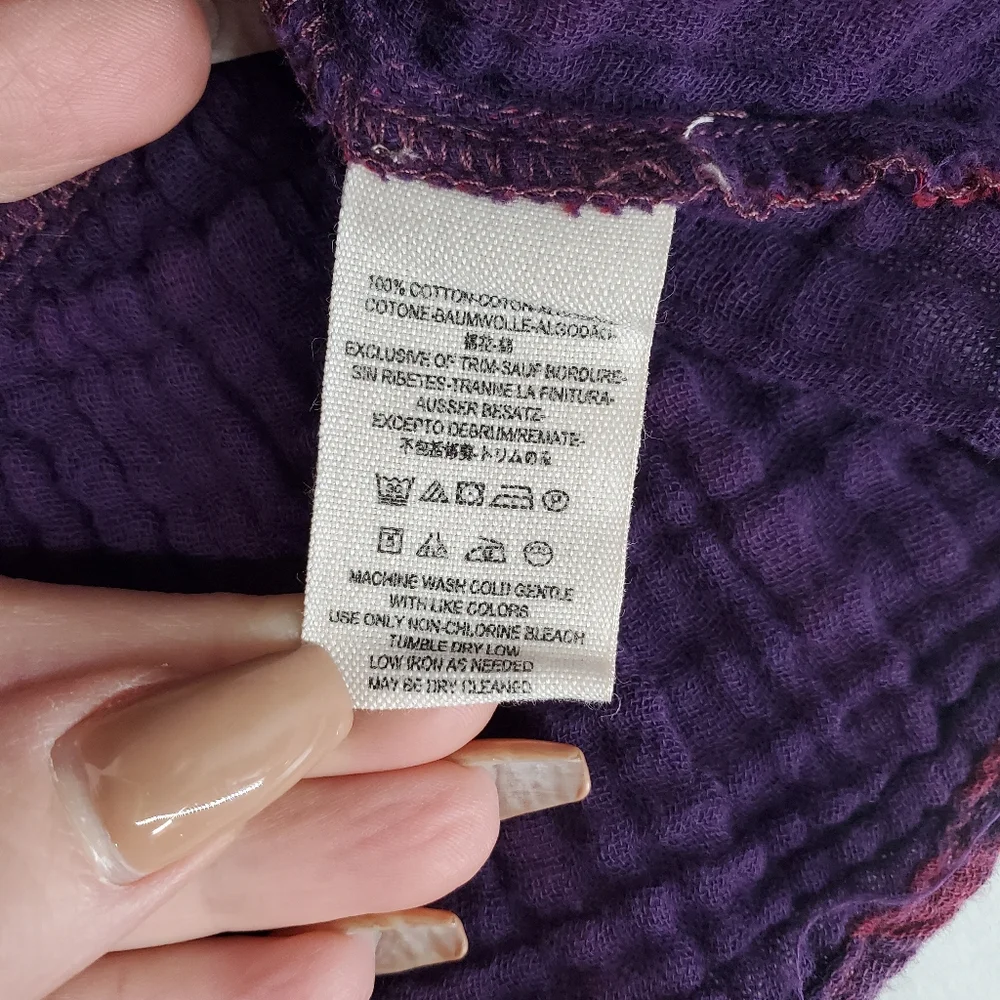 Free People Whistle While You Work Gauzy Purple Plaid Tiered Button Up Tunic Top - Picture 13 of 15